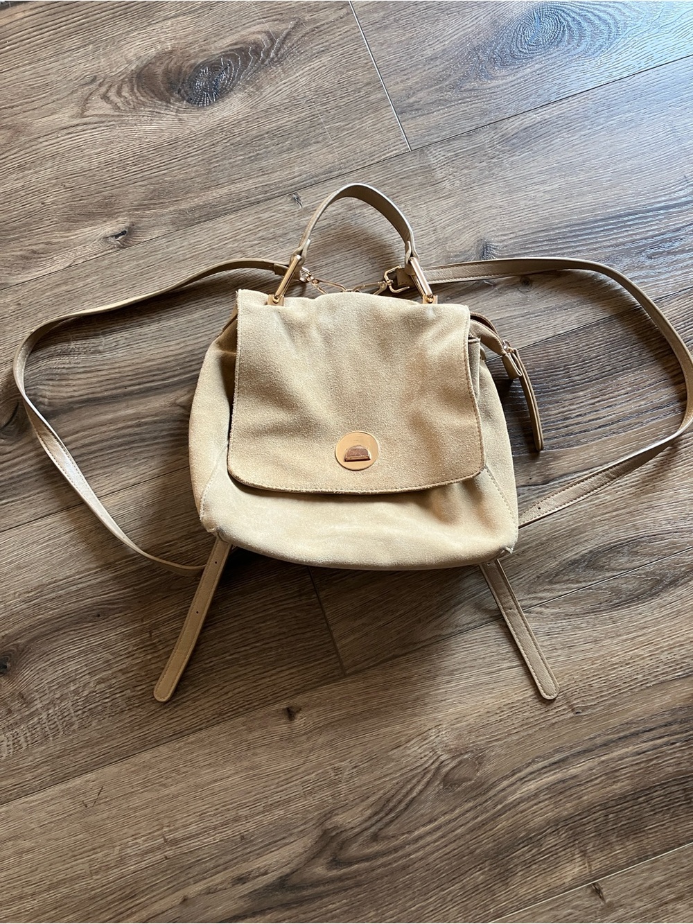 Free People Beige Canvas Mini Backpack with Top Handle